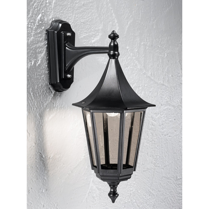 Franklite Boulevard Matt Black Exterior Down-Ward Wall Light Complete With Smoke Panels