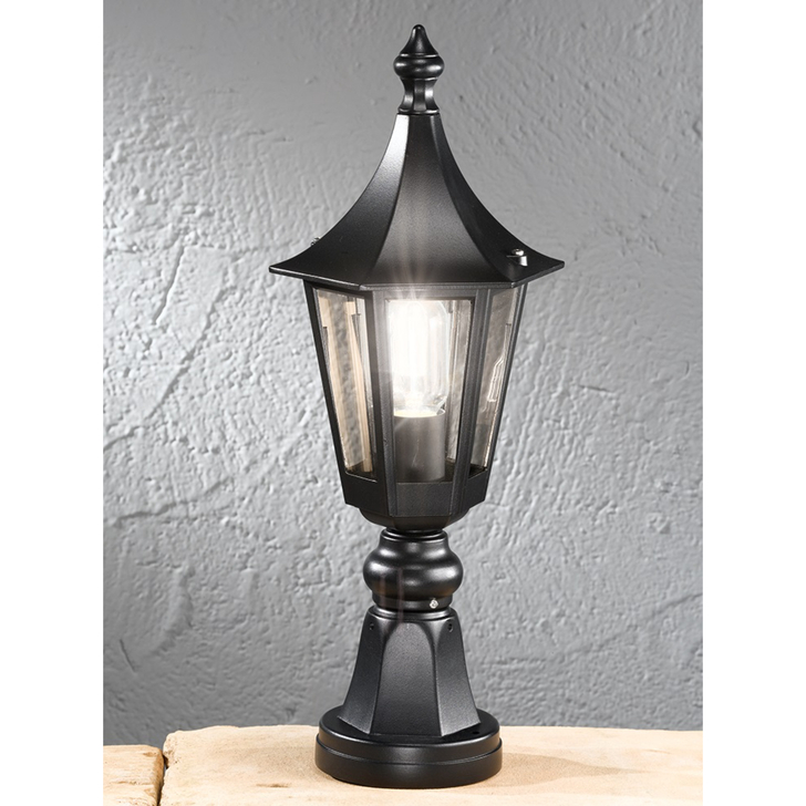 Franklite Boulevard Matt Black Exterior Pedestal Lamp Complete With Smoke Panels