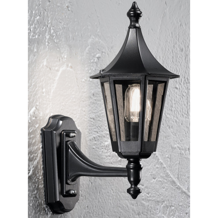 Franklite Boulevard Matt Black Exterior Up-Ward Wall Light Complete With Smoke Panels