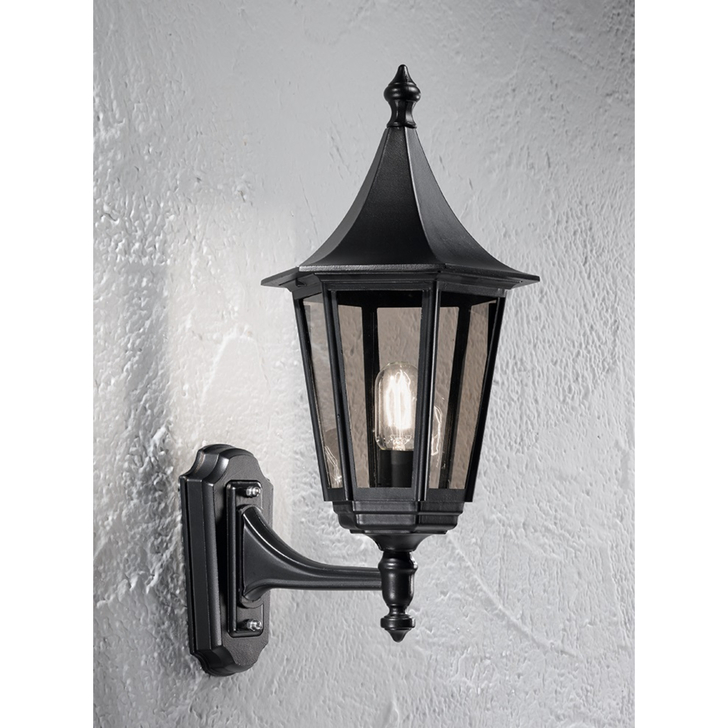 Franklite Boulevard Matt Black Exterior Up-Ward Wall Light Complete With Smoke Panels