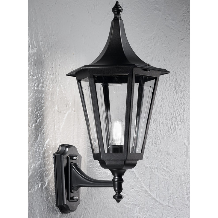 Franklite Boulevard Matt Black Exterior Up-Ward Wall Light Complete With Smoke Panels