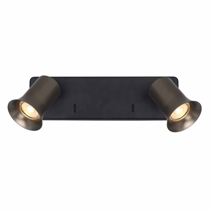 Franklite Broadway Double Adjustable Spotlight In Matt Black With Bronze Spot Heads