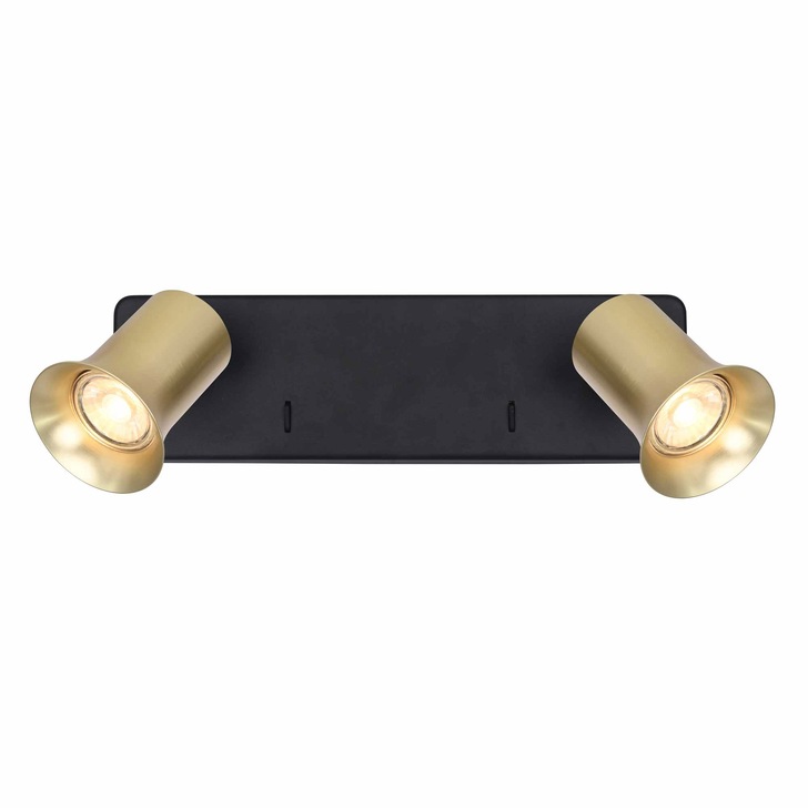 Franklite Broadway Double Adjustable Spotlight In Matt Black With Satin Brass Spot Heads