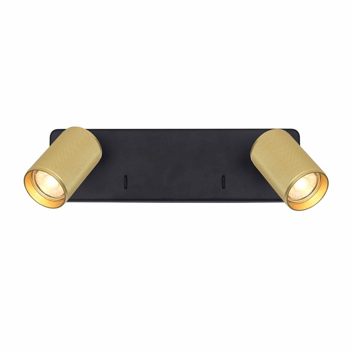 Franklite Broadway Double Adjustable Spotlight In Matt Black With Textured Brass Spot Heads