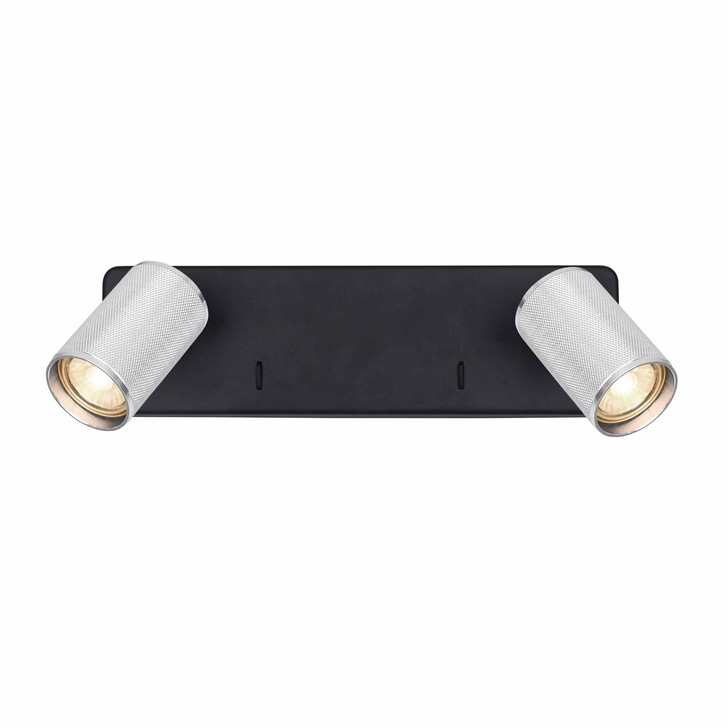 Franklite Broadway Double Adjustable Spotlight In Matt Black With Textured Polished Nickel Spot Heads