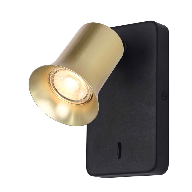 Franklite Broadway Single Adjustable Spotlight In Matt Black With Satin Brass Spot Head