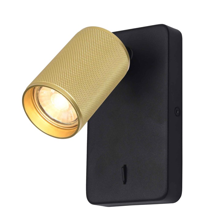 Franklite Broadway Single Adjustable Spotlight In Matt Black With Textured Brass Spot Head