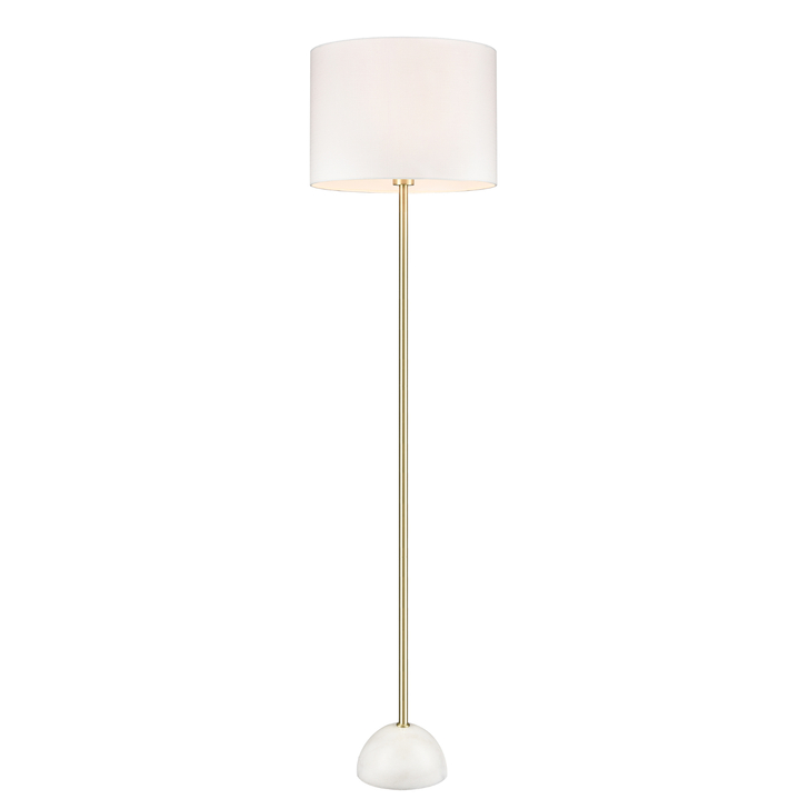 Franklite Brooke Satin Brass Floor Lamp Complete WIth A White Marble Base And In-Line Dimmer Switch