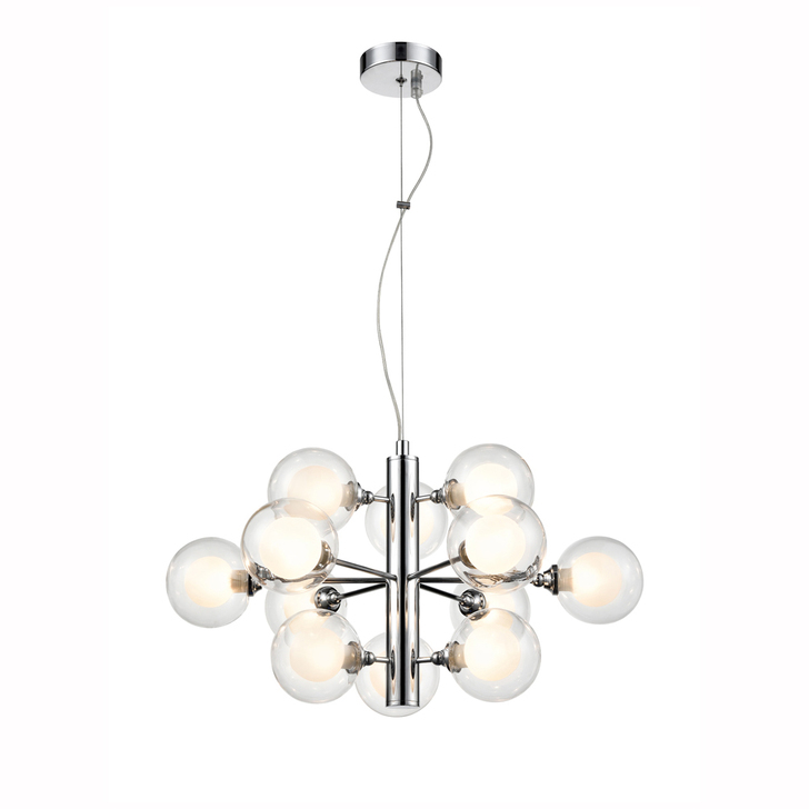 Franklite Bubble Polished Chrome 12 Light Pendant Complete With Clear/Frosted Glasses