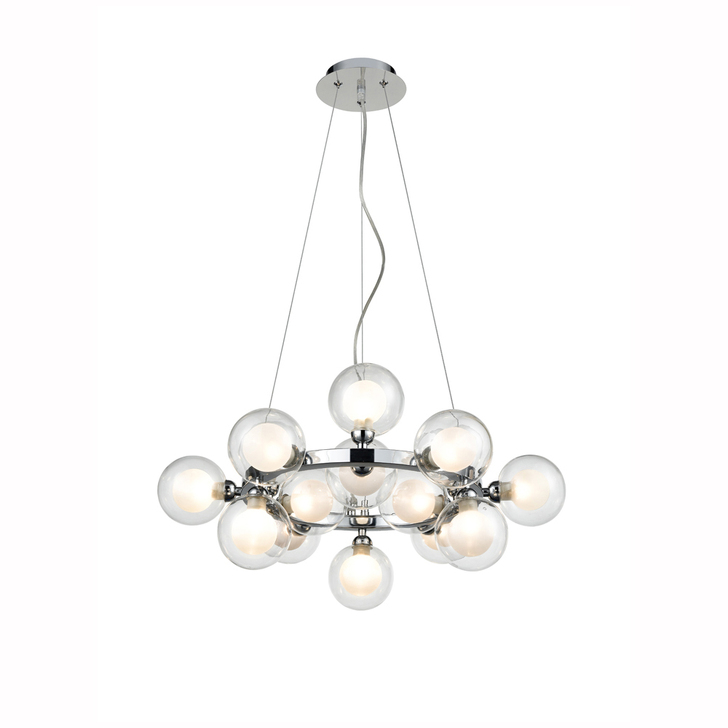 Franklite Bubble Polished Chrome 15 Light Pendant Complete With Clear/Frosted Glasses