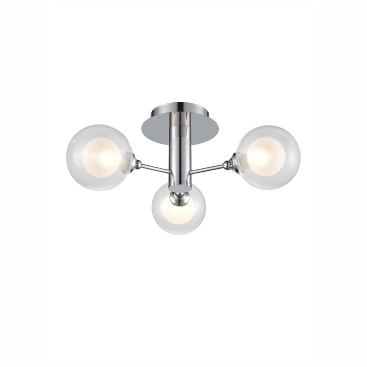 Franklite Bubble Polished Chrome 3 Light Flush Ceiling Light Complete With Clear/Frosted Glasses