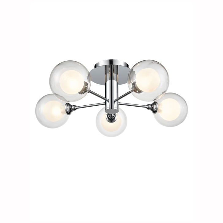 Franklite Bubble Polished Chrome 5 Light Flush Ceiling Light Complete With Clear/Frosted Glasses