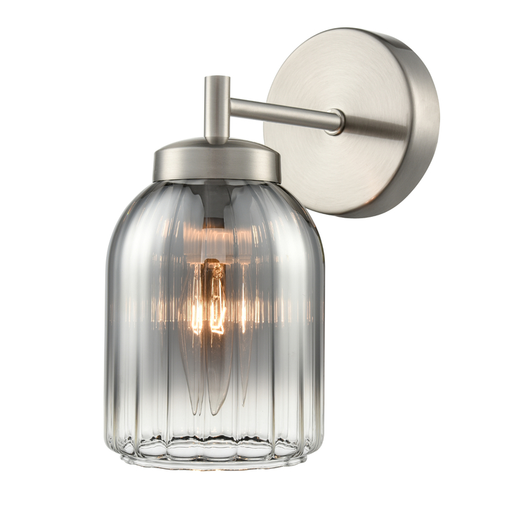 Franklite Caligo Satin Nickel Wall Light Complete With Smoked Ombre Effect Ribbed Glass