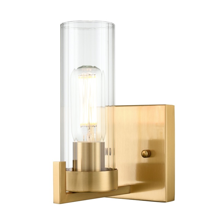 Franklite Camelot Single Wall Light In Aged Brass With Clear Cylindrical Glass Shade