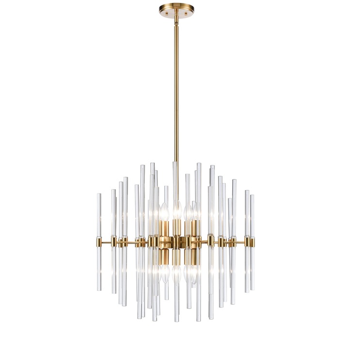 Franklite Celestial 10 Light Large Pendant In Aged Brass With Clear Glass Rods