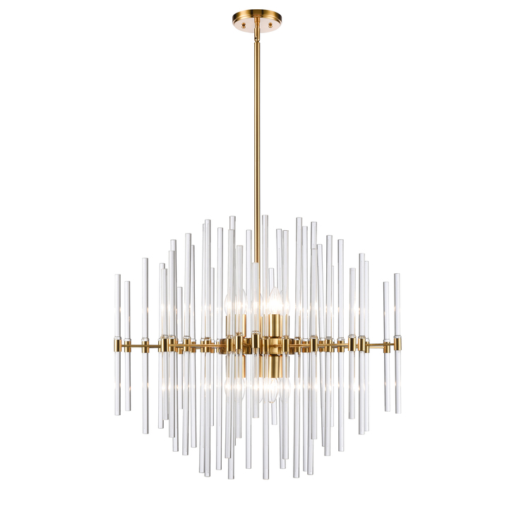 Franklite Celestial 10 Light Medium Pendant In Aged Brass With Clear Glass Rods