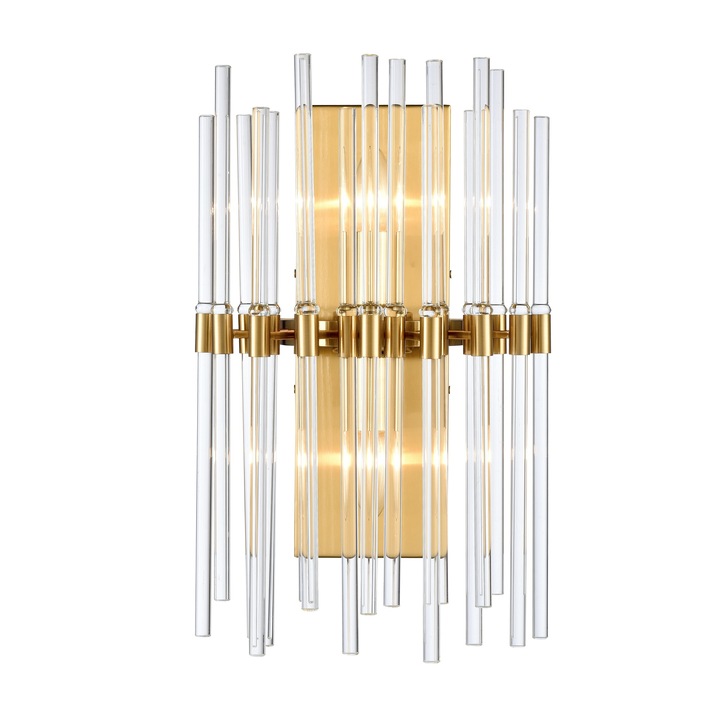 Franklite Celestial Wall Light In Aged Brass With Clear Glass Rods