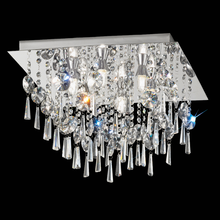 Franklite CF5722 450mm Square Polished Chrome 6 Light Flush Crystal Ceiling Light - IP44