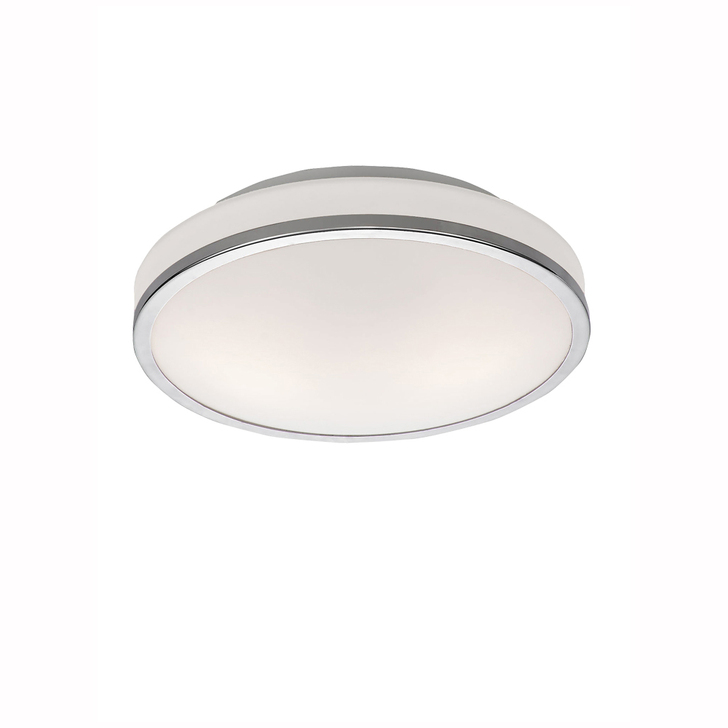 Franklite CF5782 Polished Chrome Flush 2 Light Bathroom Ceiling Light Complete With Matt White Glass - IP44