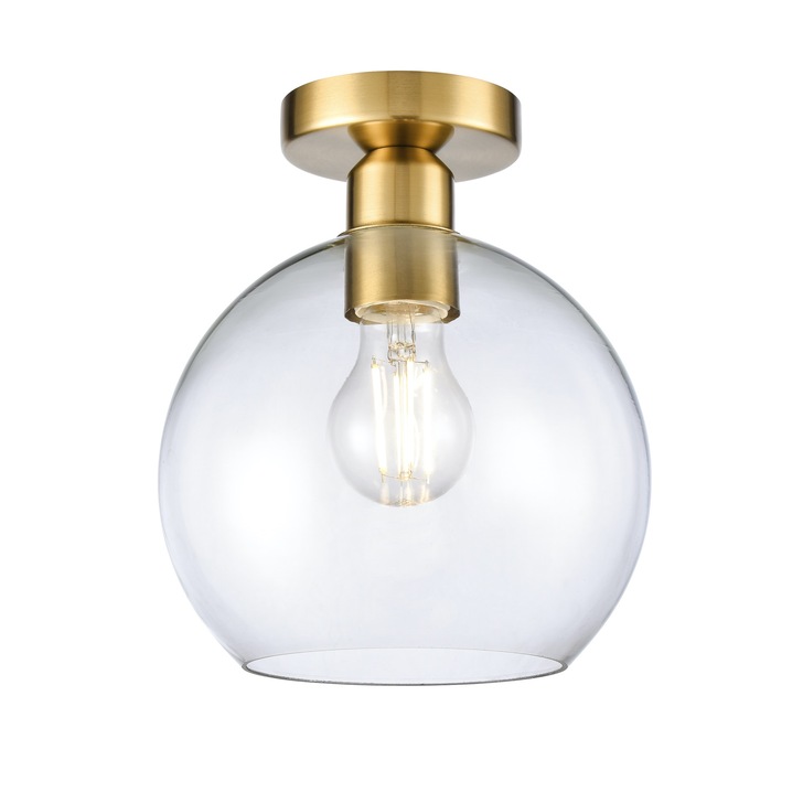 Franklite Chalice Flush Ceiling Light In Aged Brass With Clear Glass Globe