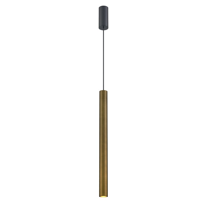 Franklite Chime Slim Cylindrical LED Single Pendant In Brushed Bronze - 3000K