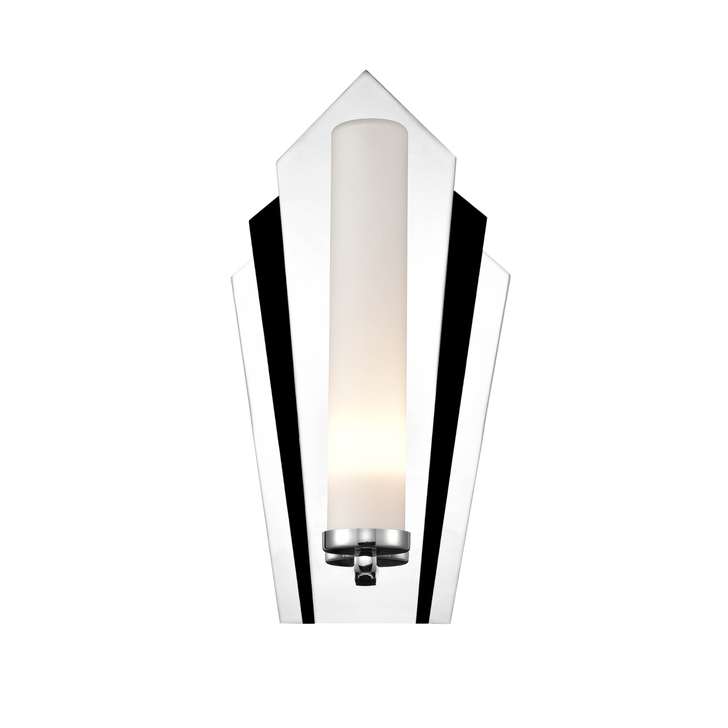Franklite Chrysler Art Deco Chrome/Black Chrome Bathroom Wall Sconce Complete WIth Opal Glass Cylinder - IP44