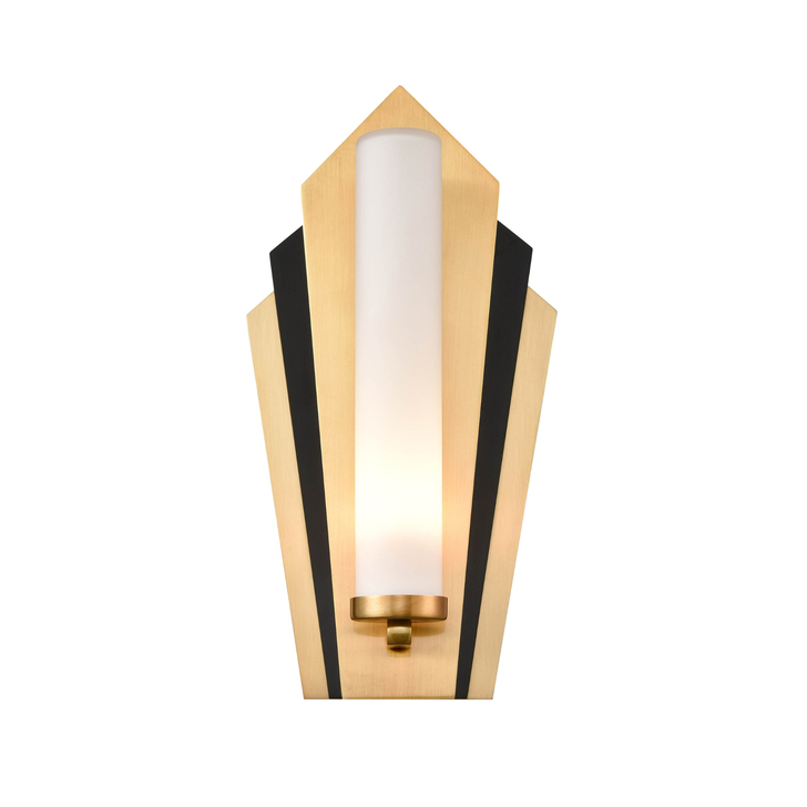 Franklite Chrysler Art Deco Gold/ Matt Black Bathroom Wall Sconce Complete WIth Opal Glass Cylinder - IP44