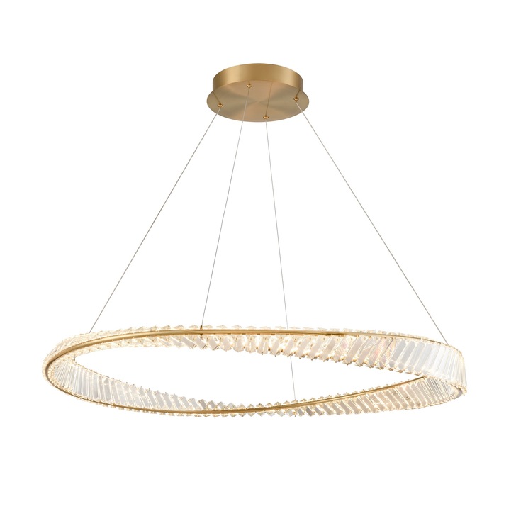 Franklite Cleopatra Large Round Twisted Pendant In Aged Brass With Rectangular Crystals - 3000K