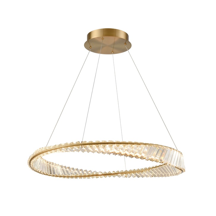 Franklite Cleopatra Medium Round Twisted Pendant In Aged Brass With Rectangular Crystals - 3000K