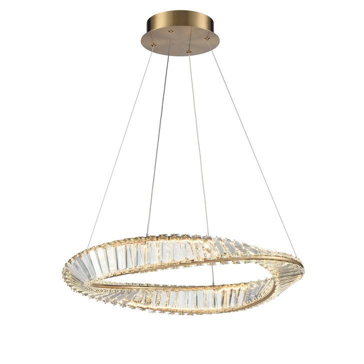 Franklite Cleopatra Small Round Twisted Pendant In Aged Brass With Rectangular Crystals - 3000K