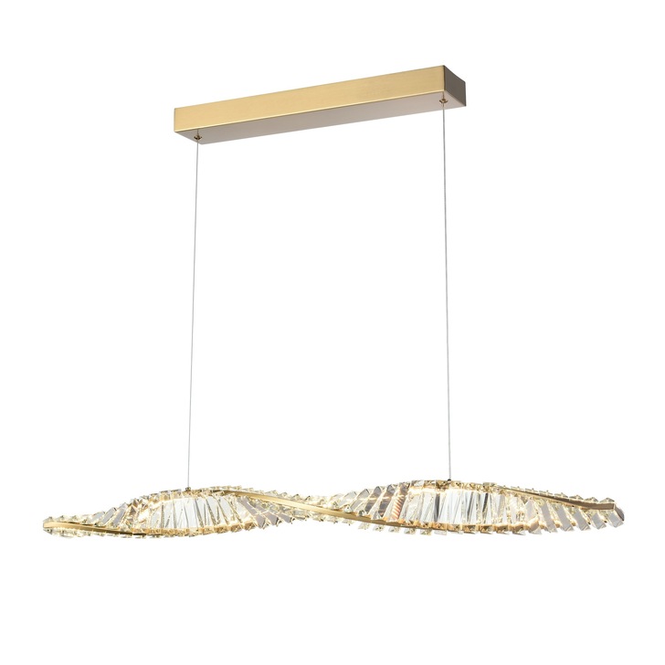 Franklite Cleopatra Twisted Linear Bar Pendant In Aged Brass With Rectangular Crystals - 3000K