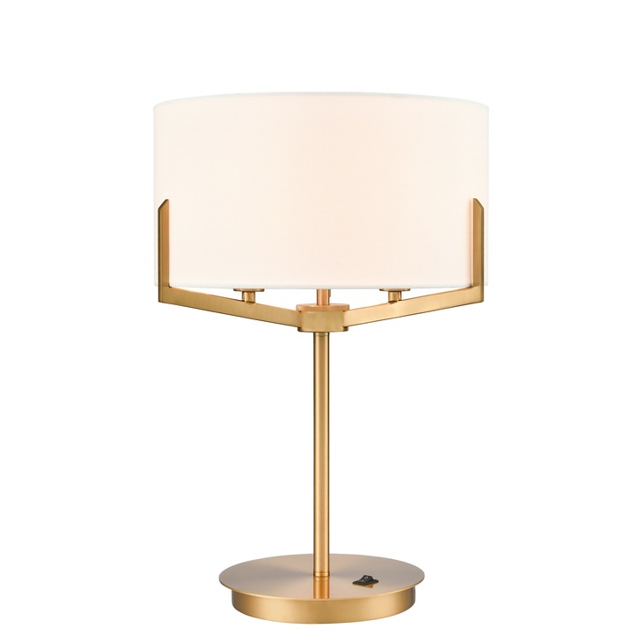 Franklite Clifton 3 Light Table lamp In Aged Brass With Cream Fabric Shade