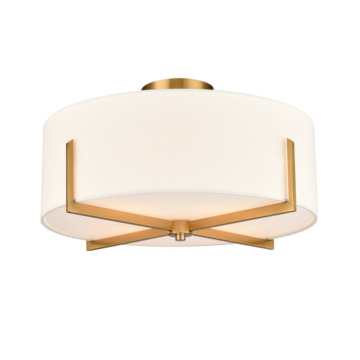 Franklite Clifton 4 Light Flush Ceiling Light In Aged Brass With Cream Fabric Shade