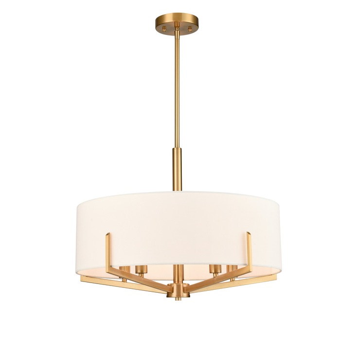 Franklite Clifton 5 Light Pendant In Aged Brass With Cream Fabric Shade