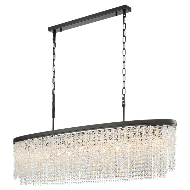 Franklite Coral Matt Black Linear Crystal 12 Light Pendant 800mm