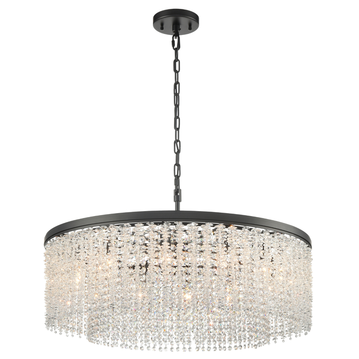 Franklite Coral Matt Black Round Crystal 12 Light Pendant 800mm