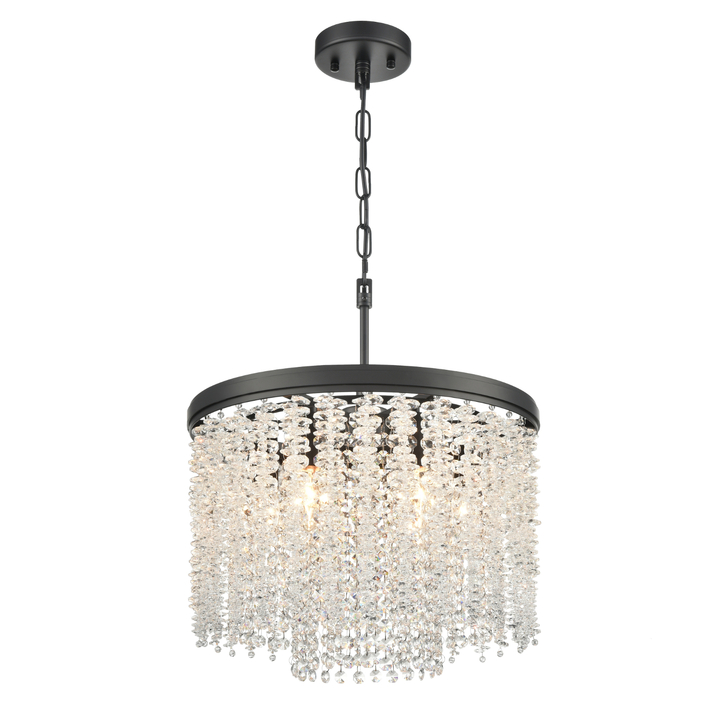 Franklite Coral Matt Black Round Crystal 6 Light Pendant 400mm