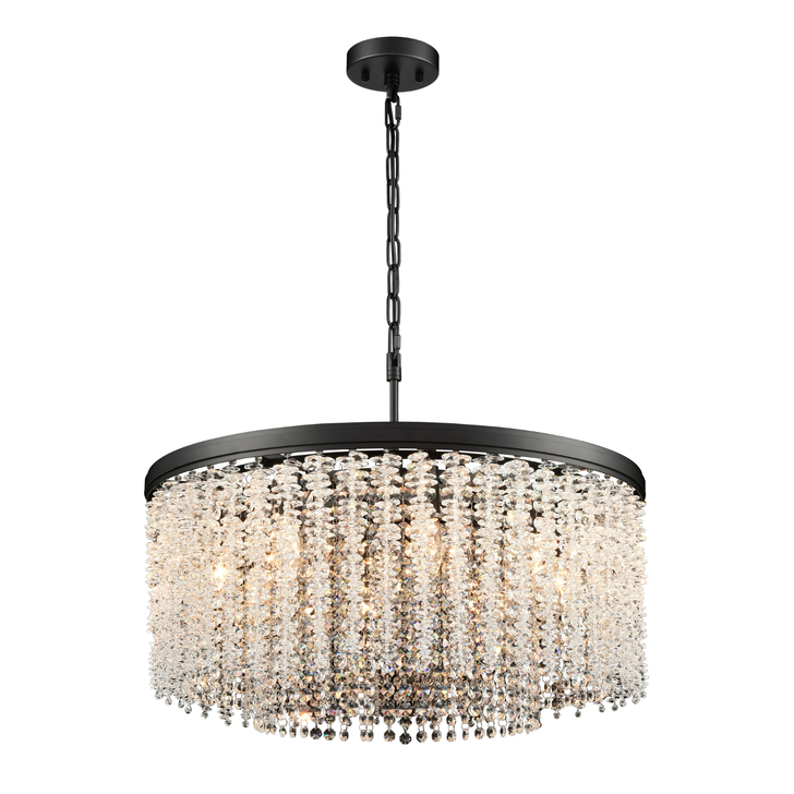 Franklite Coral Matt Black Round Crystal 8 Light Pendant 600mm