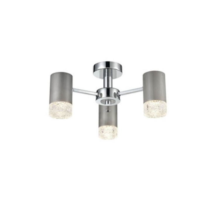 Franklite Cordelia Brushed Silver And Polished Chrome 3 Light Semi-Flush Ceiling Light With Clear Textured Glasses