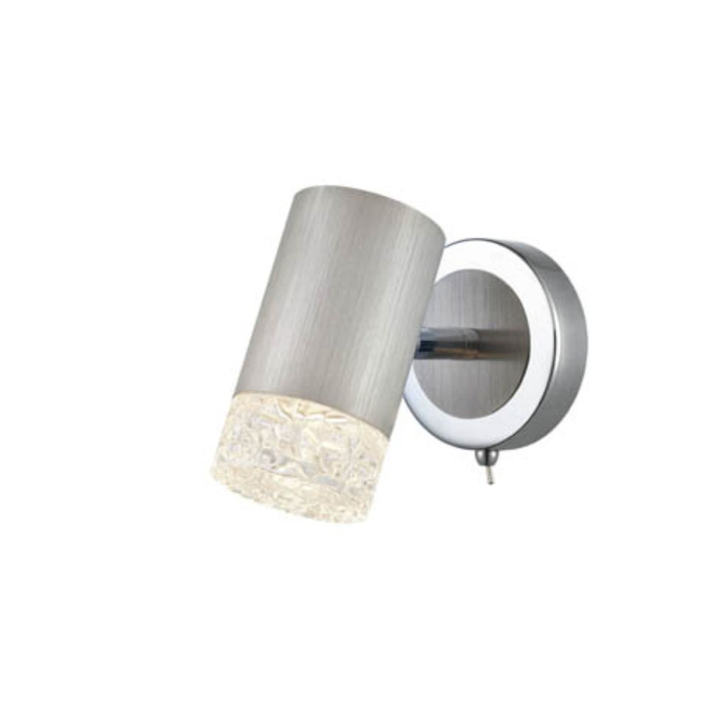 Franklite Cordelia Brushed Silver And Polished Chrome Adjustable Wall Light Complete With Clear Textured Glass - Switched