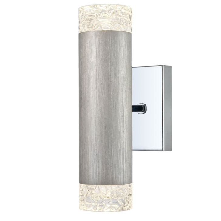 Franklite Cordelia Brushed Silver And Polished Chrome Up And Down 2 Light Wall Light Complete With Clear Textured Glasses - Switched