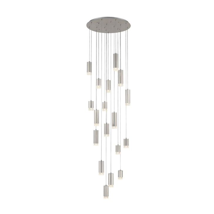 Franklite Cordelia Large Brushed Silver 18 Light Cluster Stairway Pendant Light Complete With Clear Textured Glasses
