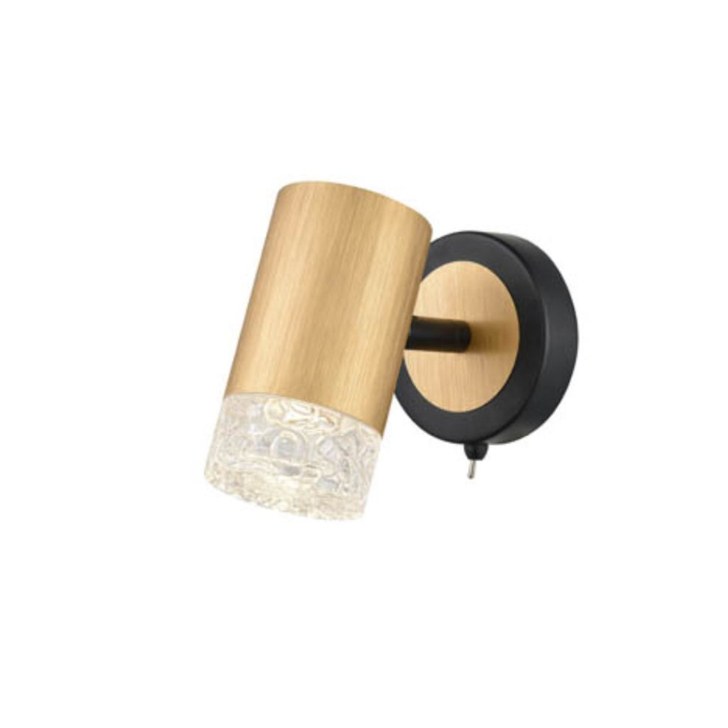 Franklite Cordelia Satin Brushed Gold And Matt Black Adjustable Wall Light Complete With Clear Textured Glass - Switched