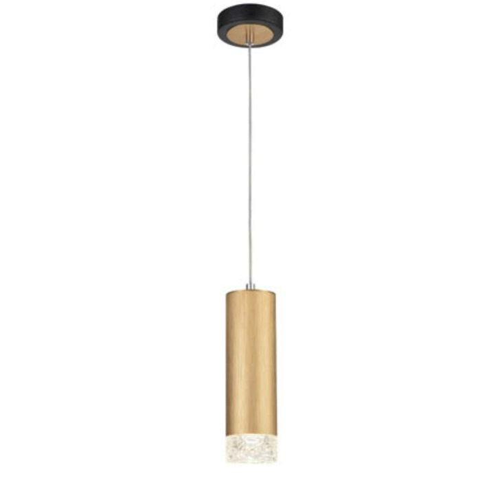 Franklite Cordelia Satin Brushed Gold And Matt Black Single Pendant Light Complete With Clear Textured Glass