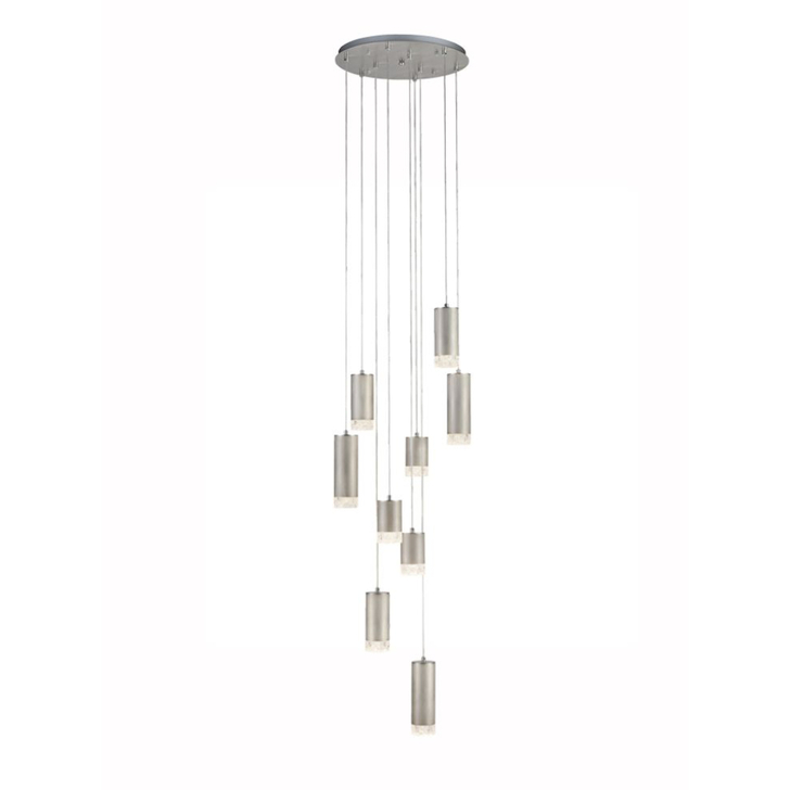 Franklite Cordelia Satin Brushed Silver 9 Light Cluster Pendant Light Complete With Clear Textured Glasses