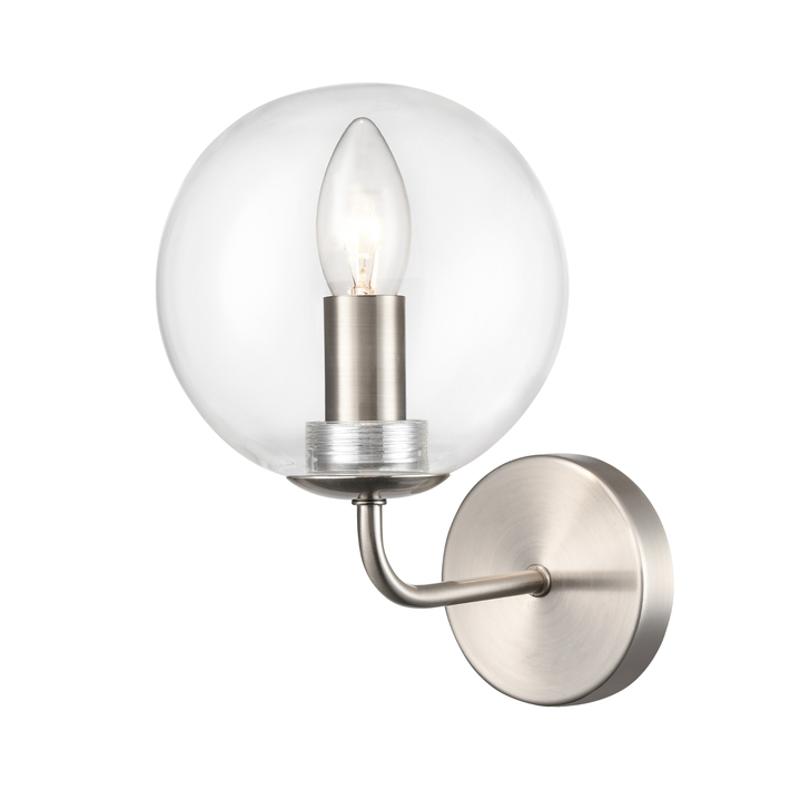 Franklite Court Satin Nickel Wall Light Complete With Clear Globe Glass