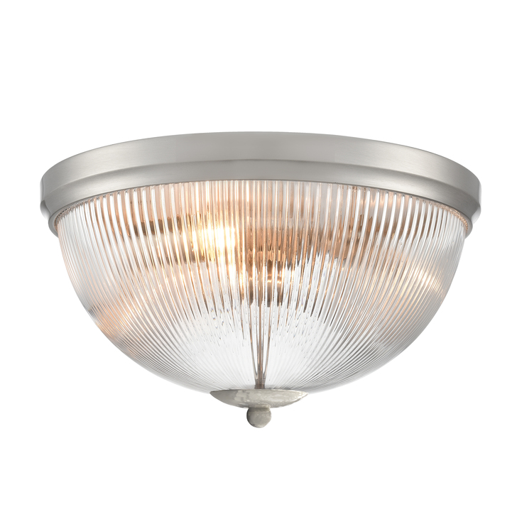 Franklite Cupola Dome Shaped 3 Light Satin Nickel Flush Ceiling Light Complete With Clear Ribbed Glass