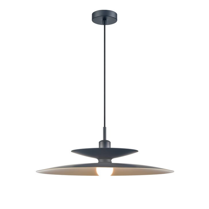 Franklite Cymbal Matt Black Single Metal Pendant Light Complete With Gold Inner