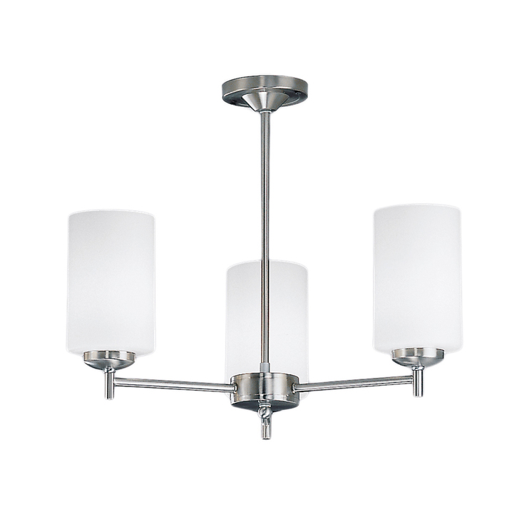 Franklite Decima 3 Light Semi-Flush Ceiling Light In Satin Nickel Complete WIth Matt White Cylinder Glasses