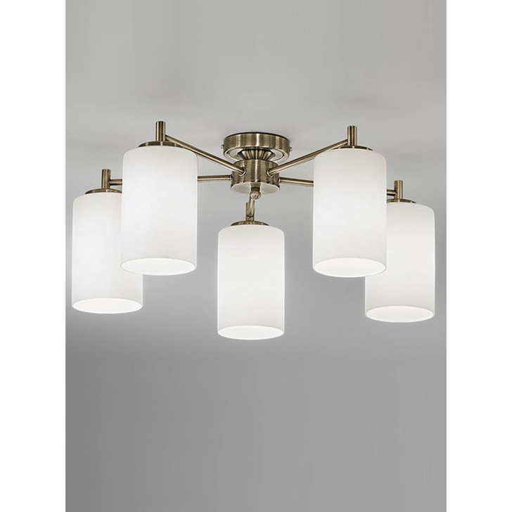 Franklite Decima Bronze 5 Light Flush Ceiling Light Complete With Opal Glasses